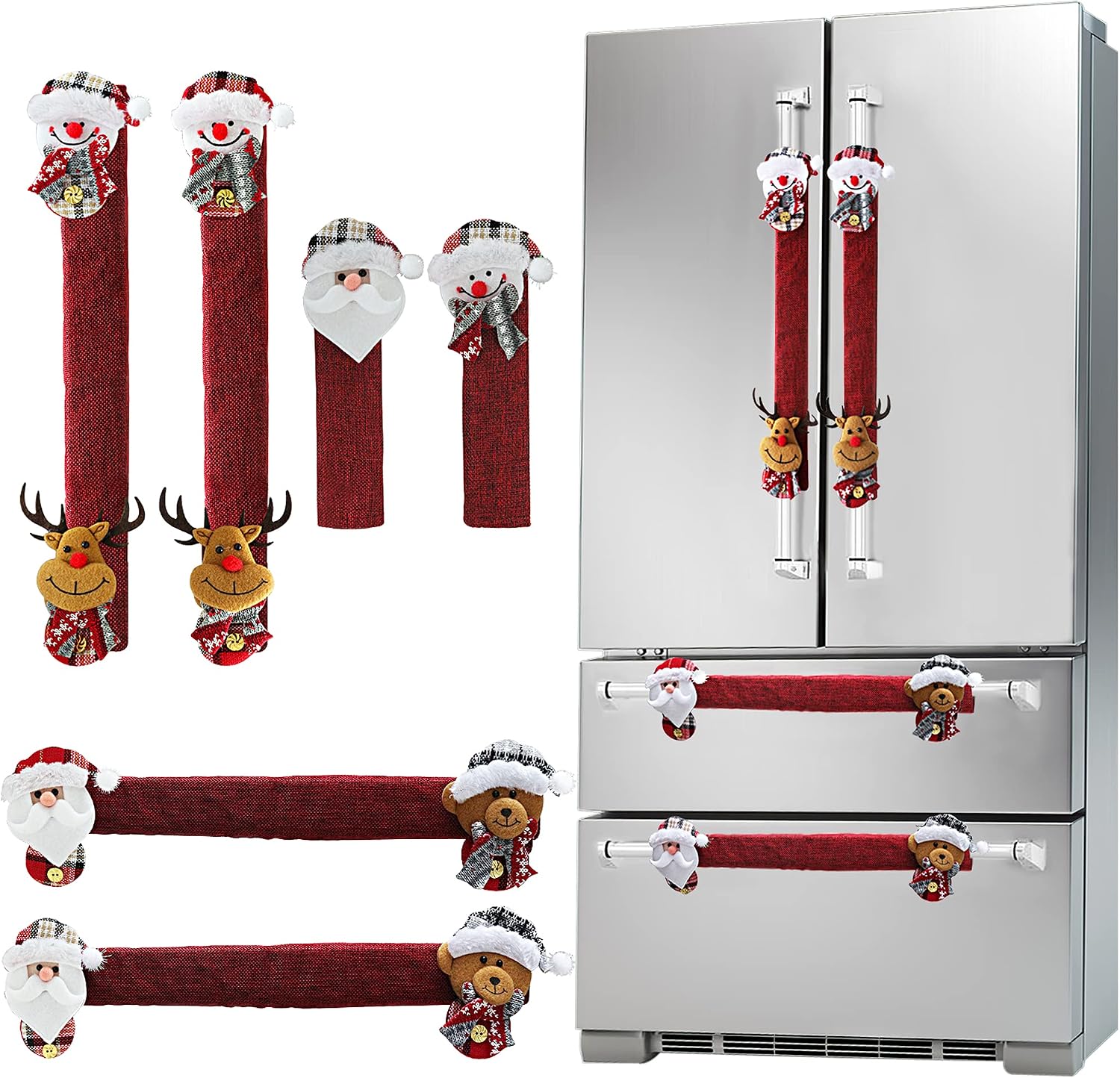 Kitchen Appliances For Gift - 6‑Pack Christmas Refrigerator Handle Covers, Santa